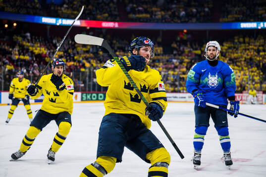 Elias Lindholm of Sweden celebrates the 1-0 goal