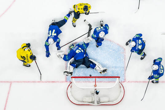 Filip Forsberg of Sweden against goaltender Lukas Horak of