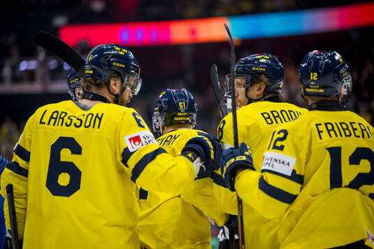 Adam Larsson, Max Friberg, and Emil Heineman of Sweden