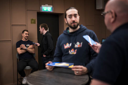 Mikael Backlund and Mika Zibanejad of Sweden at a press