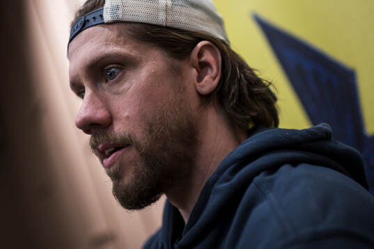 Goaltender Jacob Markström of Sweden at a press event