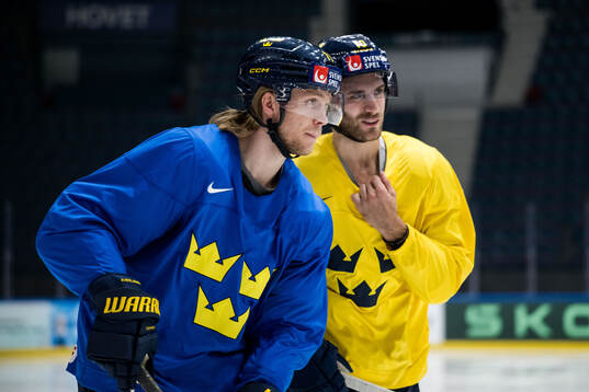 William Karlsson and Alexander Wennberg of Sweden at a