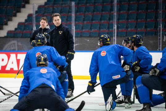 coach Sam Hallam of Sweden at a practice session