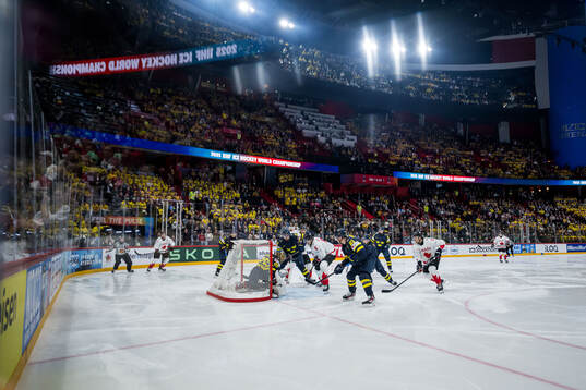 Goaltender Jacob Markström of Sweden and Travis Sanheim of