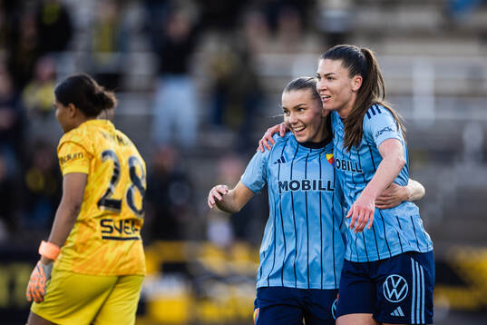 Djurgårdens Ebba Hed och Pauline Hammarlund jublar