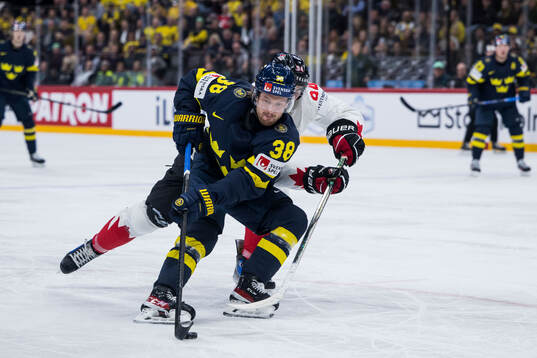 Rasmus Sandin of Sweden and Porter Martone of Canada