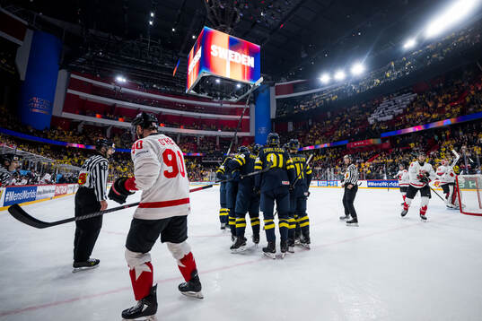 Rasmus Andersson of Sweden celebrates with teammates