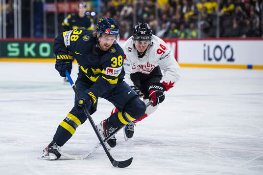 Rasmus Sandin of Sweden and Porter Martone of Canada
