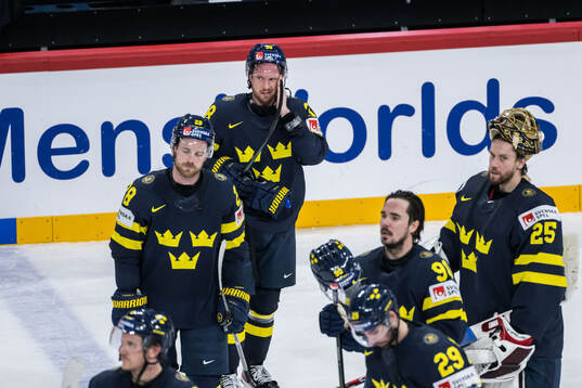 Rasmus Sandin of Sweden looks dejected