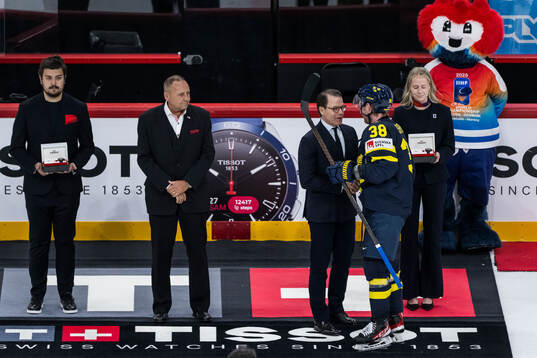 Prince Daniel of Sweden with Rasmus Sandin of Sweden