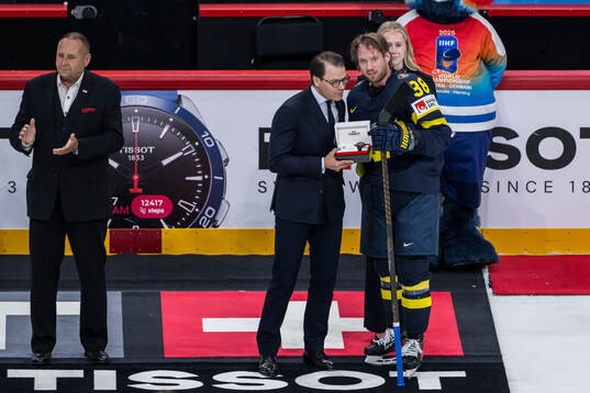 Prince Daniel of Sweden with Rasmus Sandin of Sweden