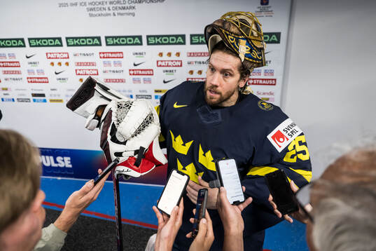 Goaltender Jacob Markström of Sweden in mixed zone