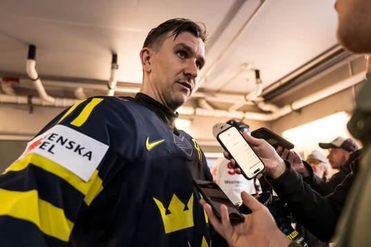 Mikael Backlund of Sweden in mixed zone