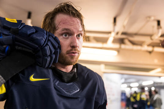Rasmus Sandin of Sweden in mixed zone