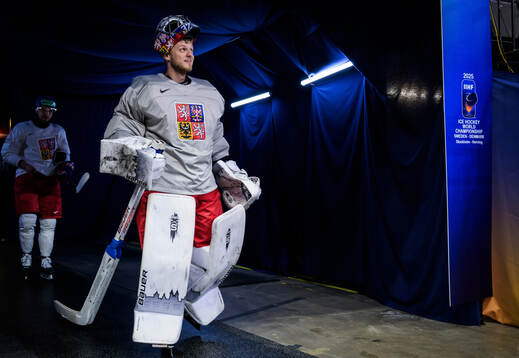 Goaltender Josef Korenar of Czech Republic at a practice