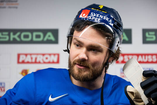 Rasmus Andersson of Sweden in mixed zone