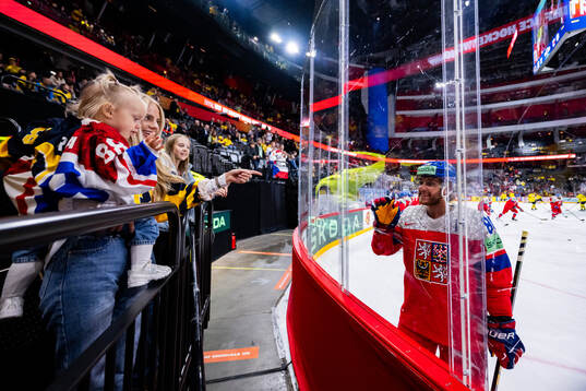 David Pastrnak of Czech Republic gestures to his girlfriend