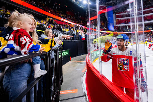 David Pastrnak of Czech Republic gestures to his girlfriend