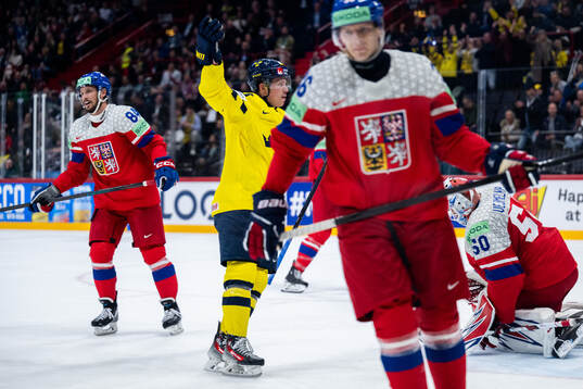 Lucas Raymond of Sweden celebrates
