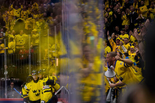 William Karlsson and William Nylander of Sweden celebrate