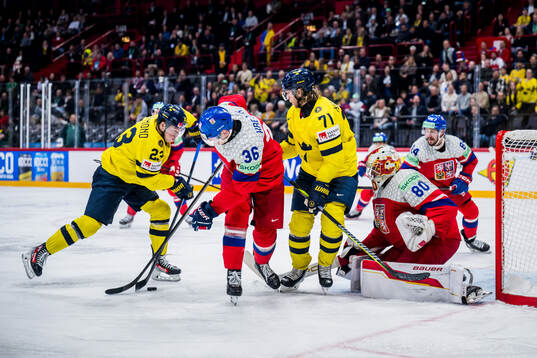 Lucas Raymond and William Karlsson of Sweden as well as