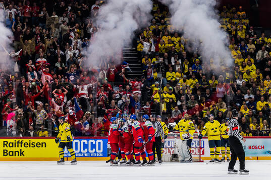 Michael Spacek of Czech Republic celebrates with the team