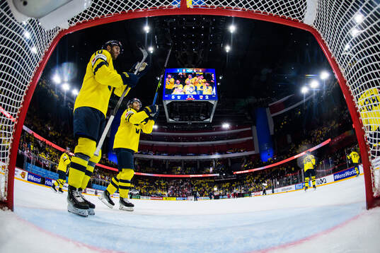 Alexander Wennberg and William Karlsson of Sweden celebrate