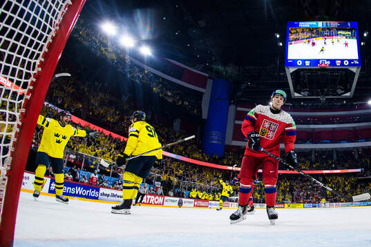 Filip Forsberg and Leo Carlsson of Sweden celebrate the 1-0