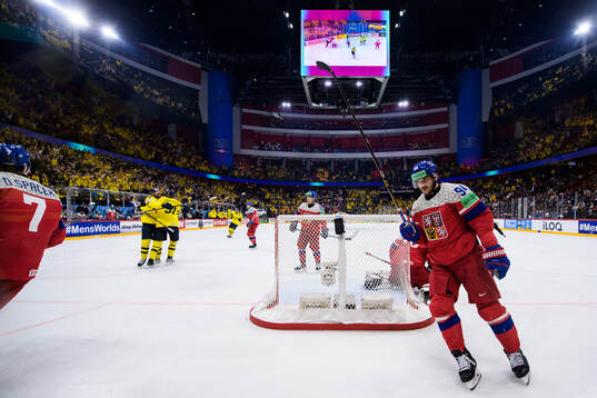 Filip Forsberg and Leo Carlsson of Sweden celebrate the 1-0