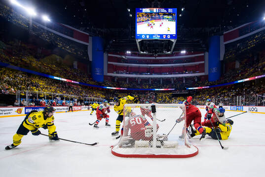 Marcus Johansson, Mika Zibanejad and Leo Carlsson of Sweden
