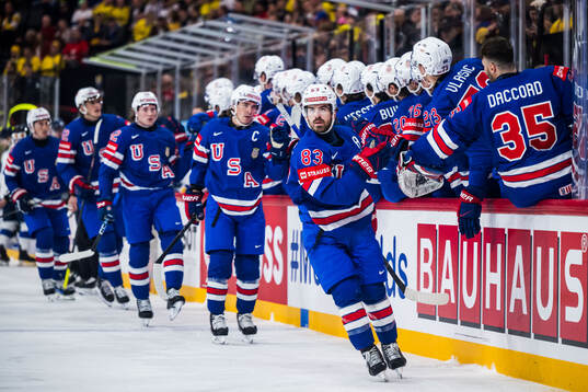 Conor Garland of USA celebrates