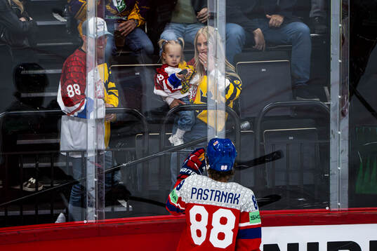 David Pastrnak of Czech Republic recognize his wife Rebecca