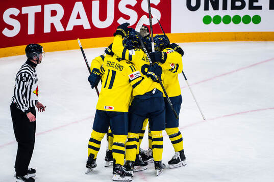 Leo Carlsson of Sweden celebrates the 1-0 goal with