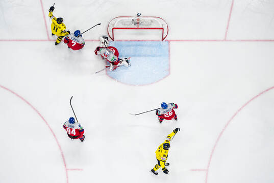Leo Carlsson and Mikael Backlund of Sweden celebrate the
