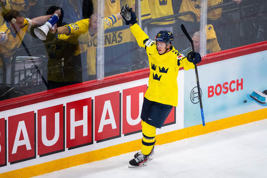 Lucas Raymond of Sweden celebrates
