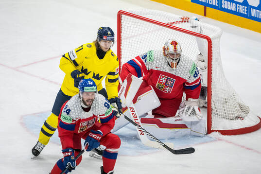 William Karlsson of Sweden and Dan Vladar of Czech Republic