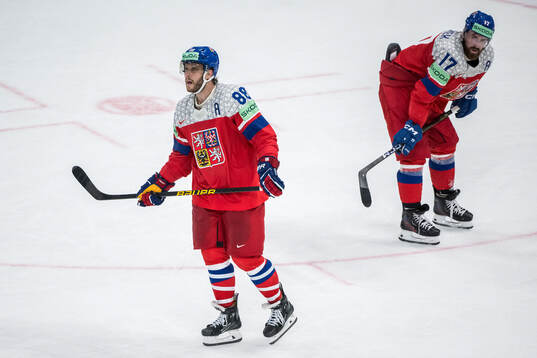 David Pastrnak and Filip Hronek Goaltender Josef Korenar