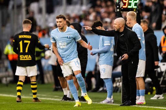 Malmö FFs Colin Rösler och tränare Henrik Rydström