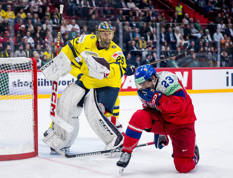 Goaltender Jacob Markström of Sweden and Lukas Sedlak of