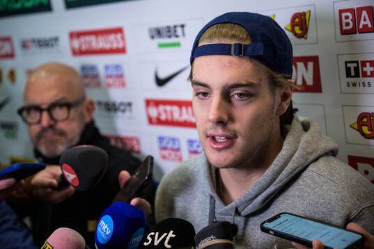 Leo Carlsson of Sweden is being interviewed by media at a