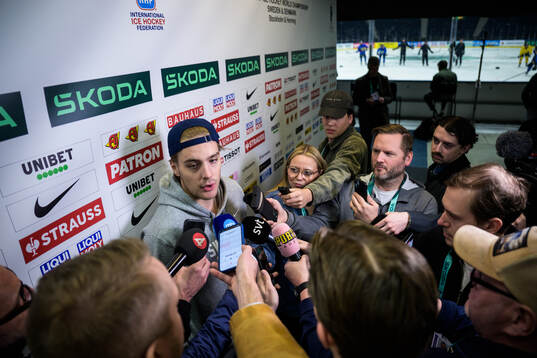 Leo Carlsson of Sweden is being interviewed by media at a