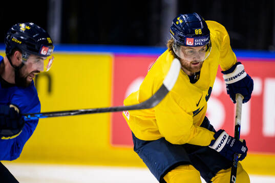 Erik Gustafsson and William Nylander of Sweden at a