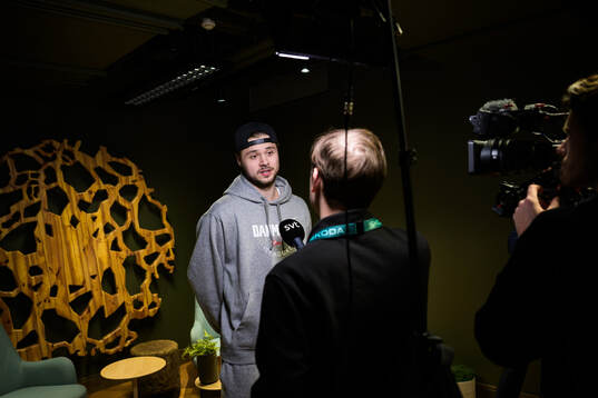 Goaltender Frederik Dichow of Denmark at a press event