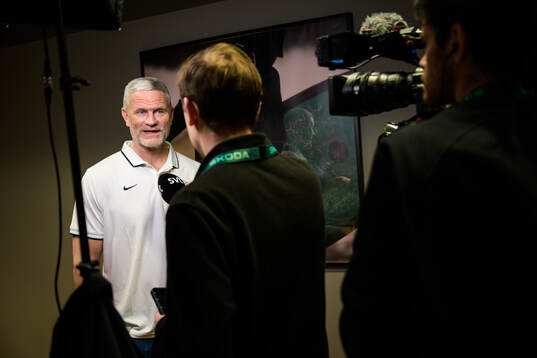 Head coach Mikael Gath of Denmark at a press event