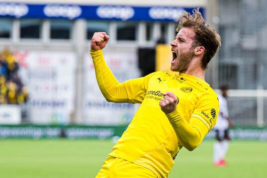 Ole Didrik Blomberg of Bodø/Glimt celebrates