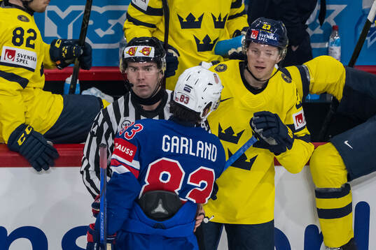 Conor Garland of USA and Lucas Raymond of Sweden
