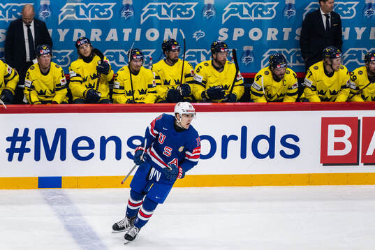 Cutter Gauthier of USA celebrates scoring the 0-2 goal