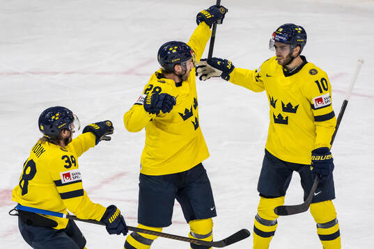 Rasmus Sandin, Elias Lindholm and Alexander Wennberg of