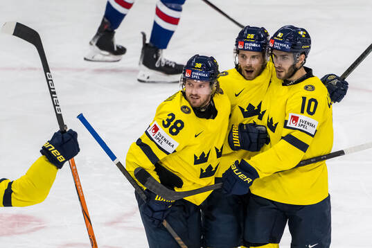 Rasmus Sandin, Elias Lindholm and Alexander Wennberg of