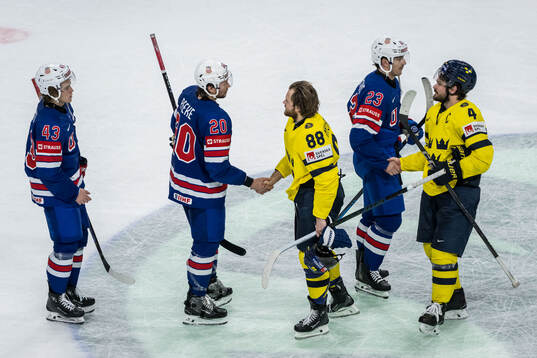 William Nylander and Rasmus Andersson of Sweden with Andrew